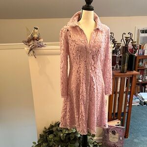 Nanette Lepore Soft Pink Long Sleeve Lace Dress